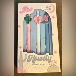 New! “Howdy" 3-pack pen Set Western Theme NWT